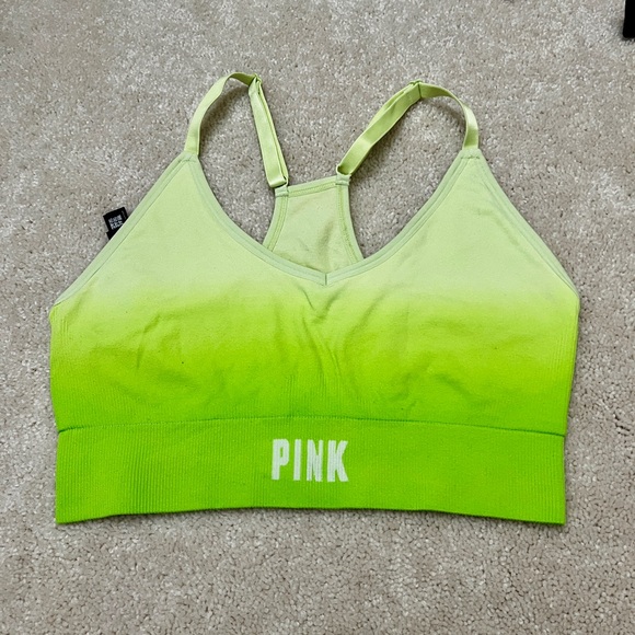 NWT Victoria’s Secret PINK Green Ombré Ribbed Seamless Lined Sports Bra Large L - Picture 3 of 6